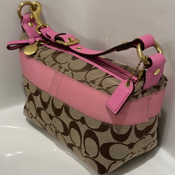 Small Pink Stripe Vintage Authentic Coach Y2k Baguette - Picture 3 of 5